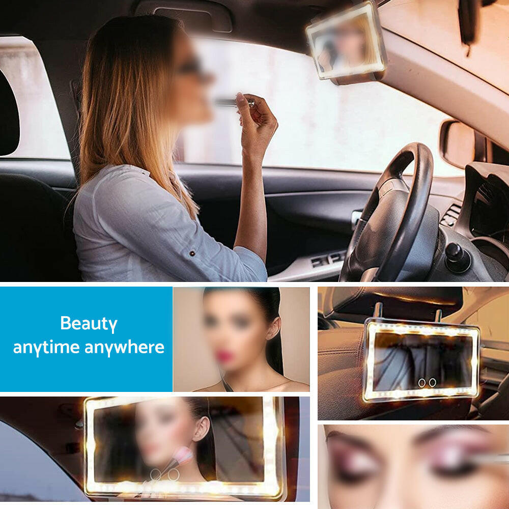 Sun Visor Makeup Cosmetic Mirror Set with 3-Type 60 LED Light 26x13cm Black Suitable For Universal Cars.