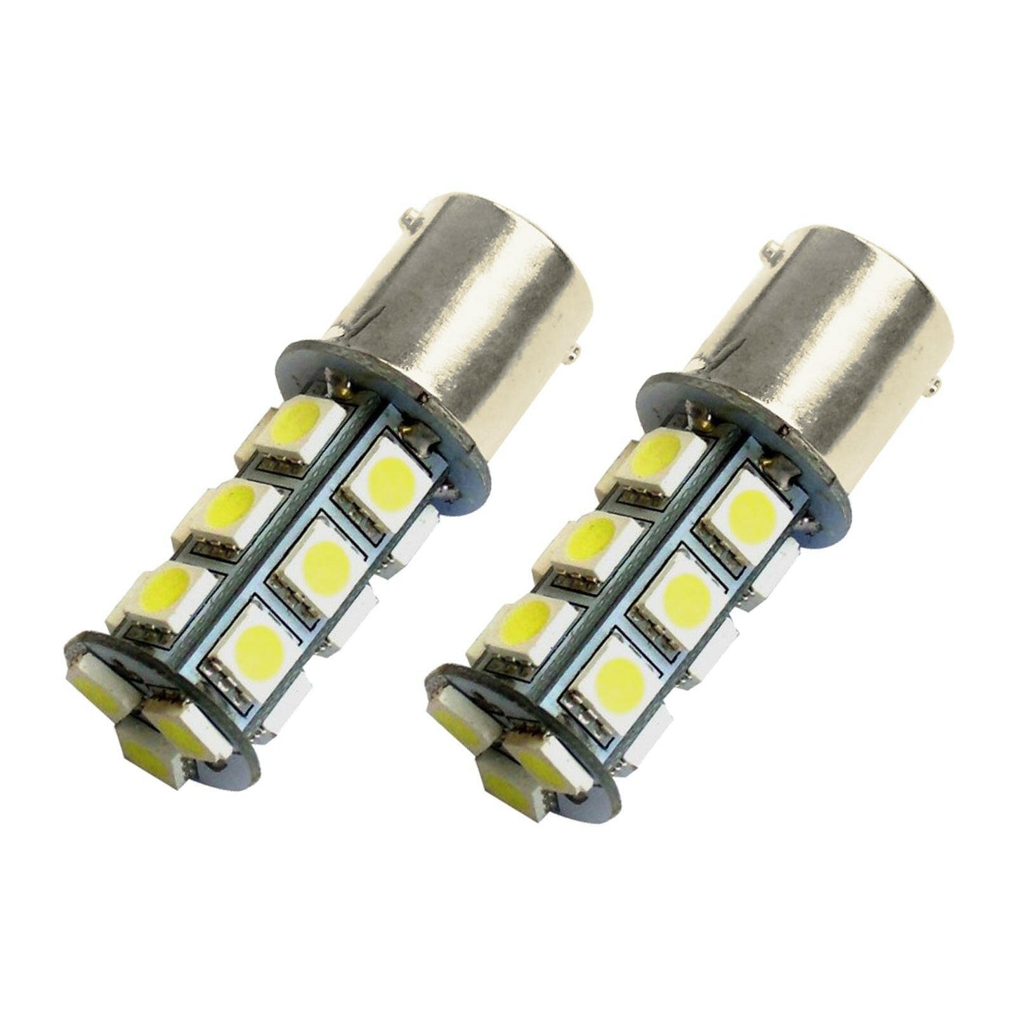 2x 12V BA15D LED 18 SMD Cool White Light Globes Suitable For Caravan Car.