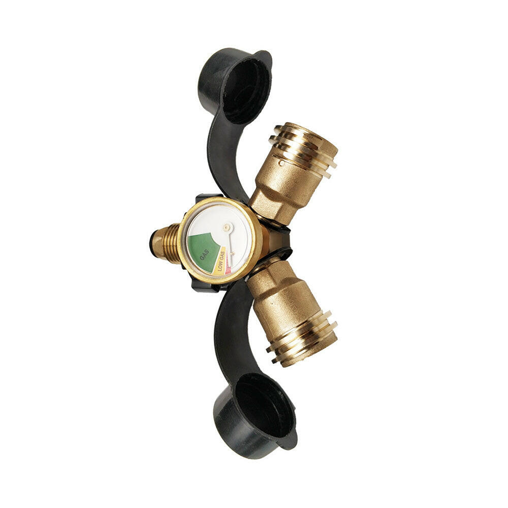 LPG Bottle POL Dual Outlet Adapter ½ inch Y ½ inch Configuration with Gas Level Gauge.