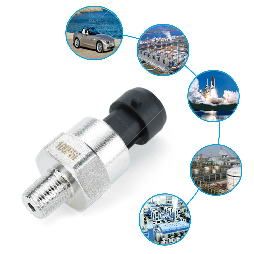 100PSI 5V 1 or 8NPT Stainless Steel Oil Fuel Air Pressure Transducer Sender Sensor.
