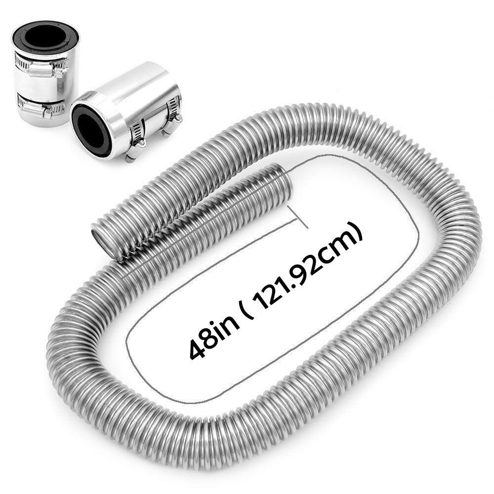 48inch Flexible Stainless Steel Radiator Hose Kit With Chrome Caps Suitable For Car Polished.