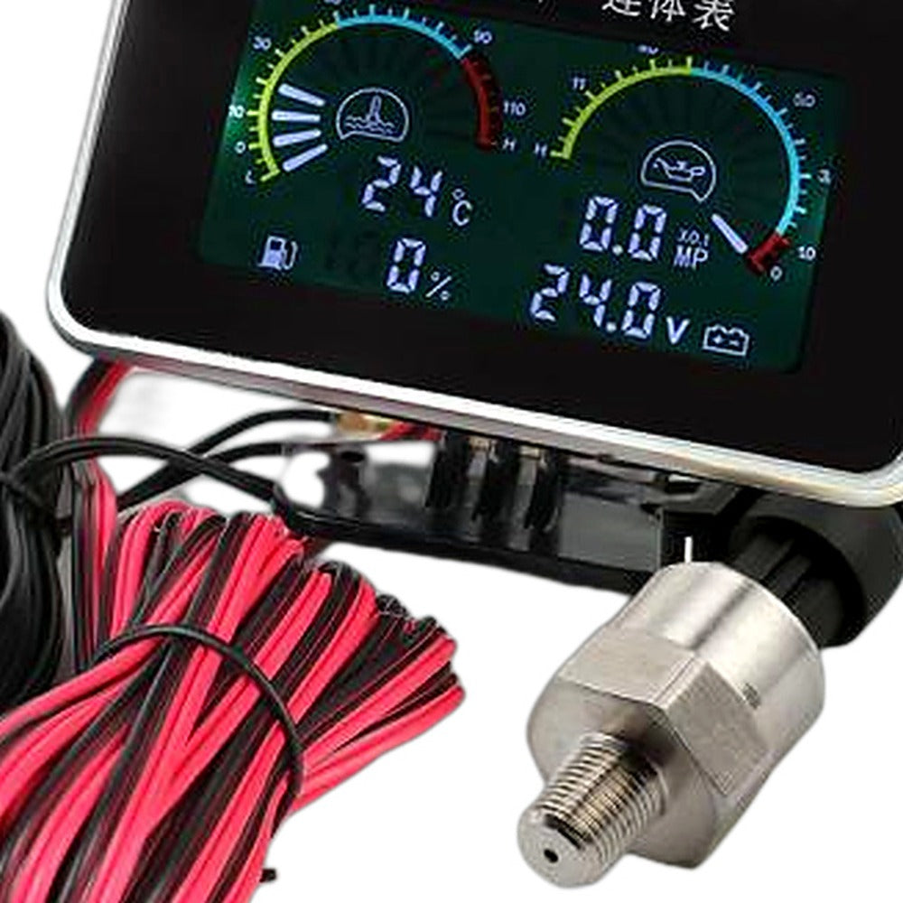 4-in-1 Car LCD Digital Gauge Suitable for Oil Pressure Voltage Water Temperature
