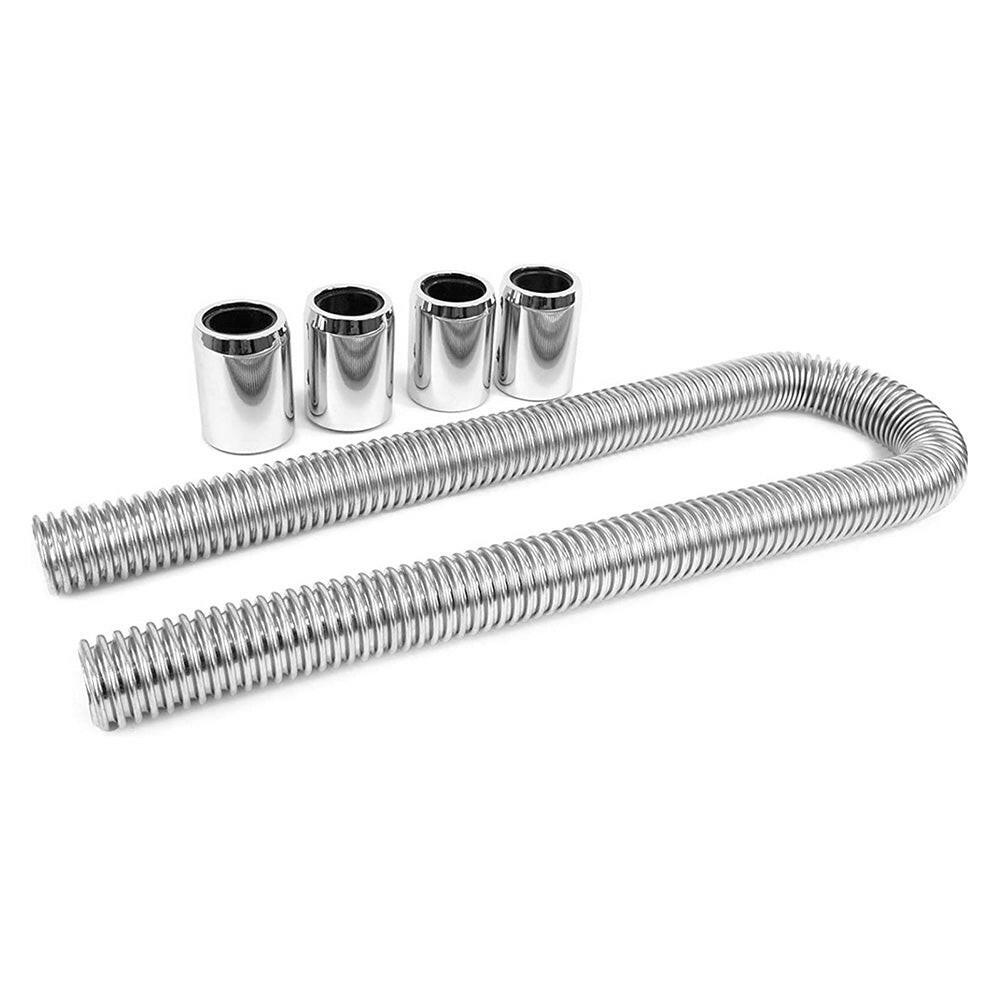 48inch Flexible Stainless Steel Radiator Hose Kit With Chrome Caps Suitable For Car Polished.