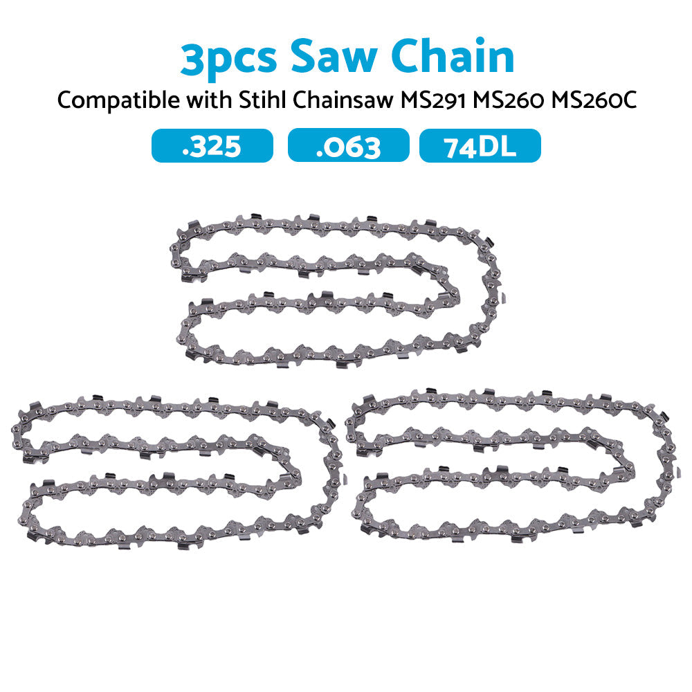 3PCS Chainsaw Chain 74DL 325. 063 Semi Chisel Suitable for 18 inch Stihl MS291 MS260.