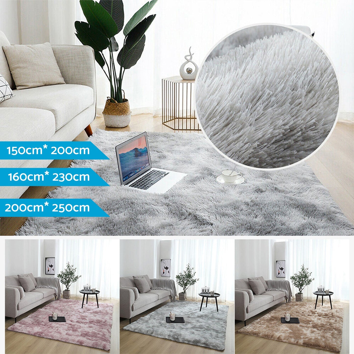 Polyester Carpet Floor Rug 200x250cm Light Camel Soft Non-Slip Mat Suitable For Homes & Offices