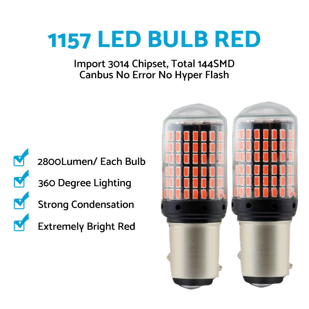 2x P21/5W BAY15D 1157 144 Red LED Canbus Stop Tail Brake Light Bulbs No Error.