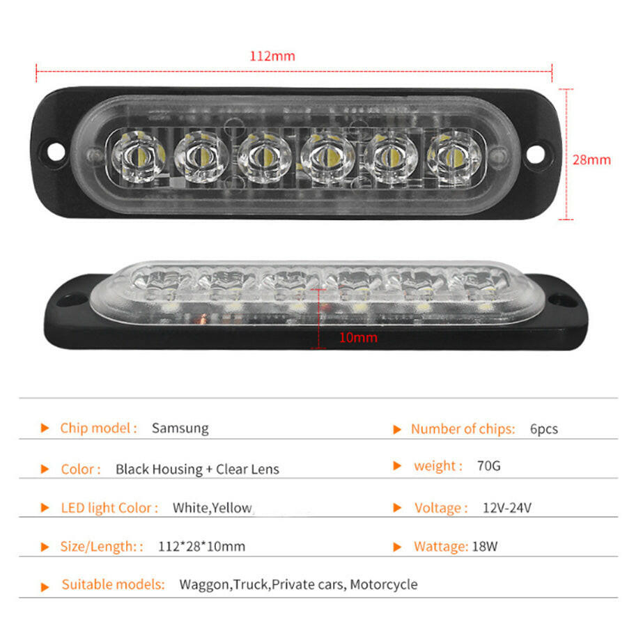 10x Amber Strobe Light 6 LED Grill Mount Flashing Beacon Suitable For Recovery Breakdown Use.