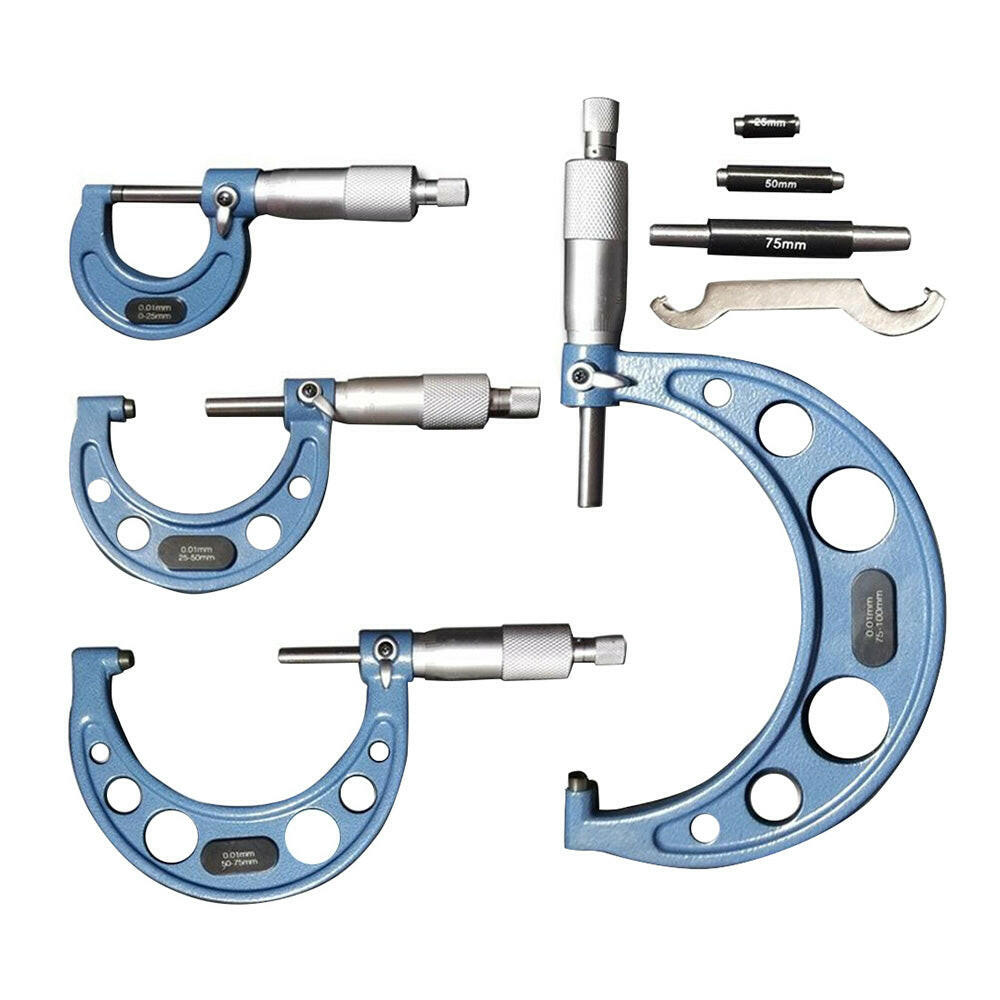 4x Outside Micrometer Set 0–100mm Carbide Tip Precision Measuring Tool 0.01mm Suitable For Machinist.