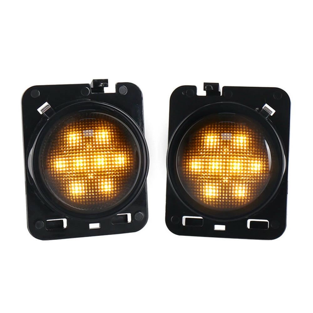 2x Front LED Side Marker Light Smoke Suitable For Jeep Wrangler JK 2007-2018.