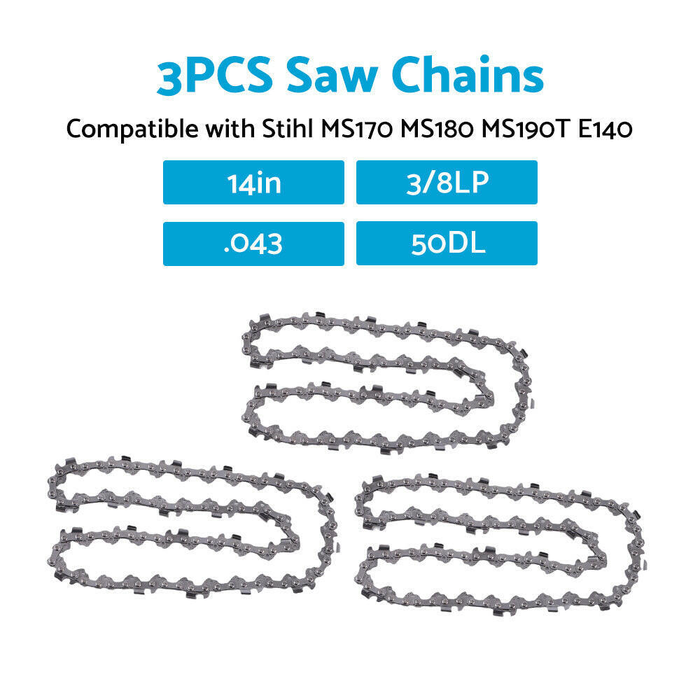 3x Chainsaw Chain 50DL 3/8LP .043 14 Inch Suitable For Stihl MS170 MS180 MS190T E140.