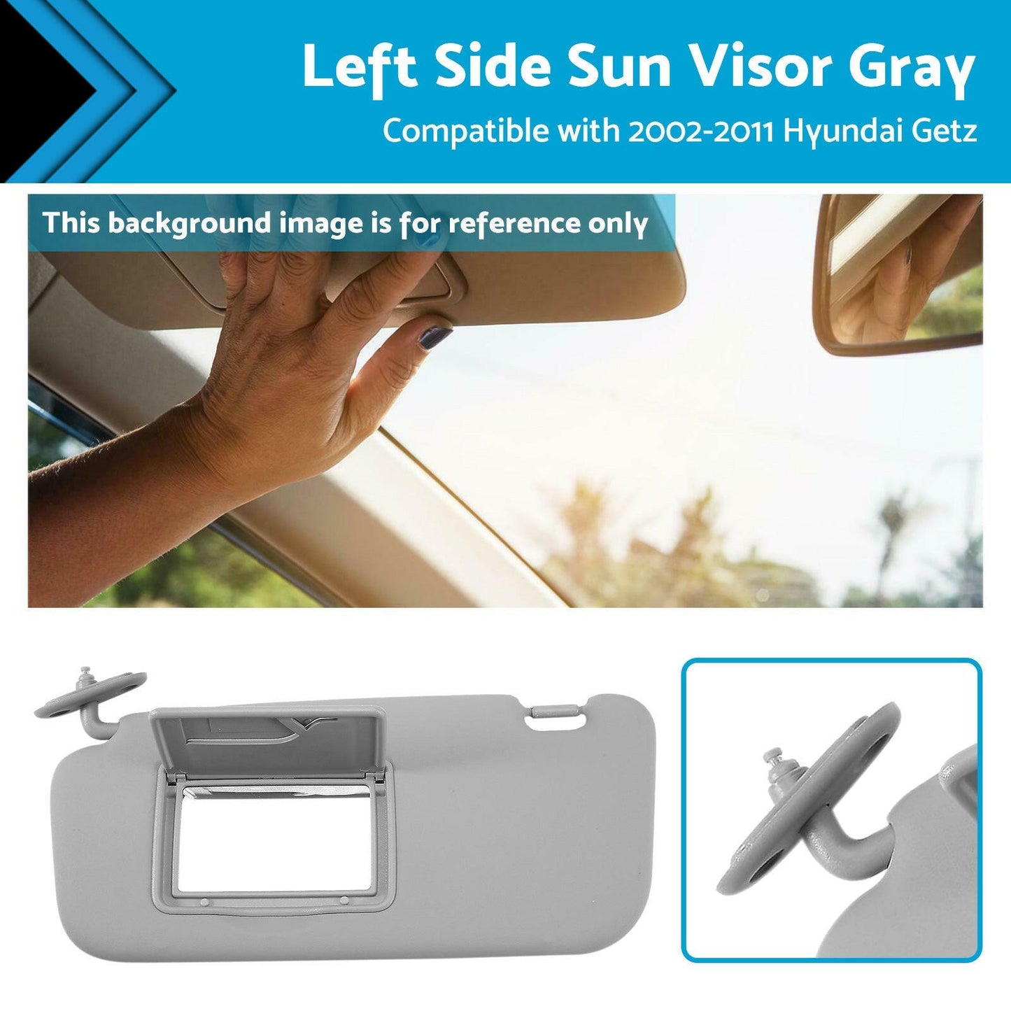 Front Left Side Sun Visor Sunvisor Sunshade Suitable for Hyundai Getz Click 02-11 Gray.