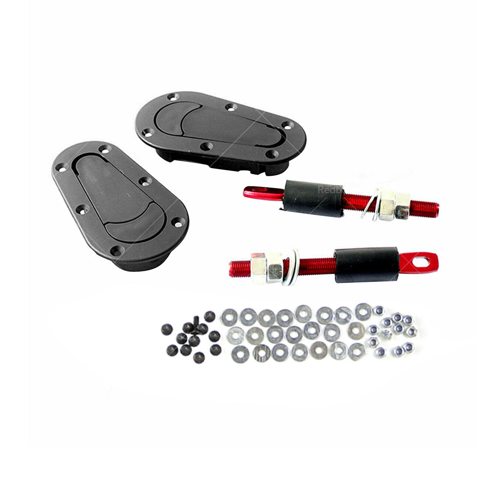 2Pcs Universal Racing Mount Bonnet Hood Plus Flush Latch Pin Locking Kit.