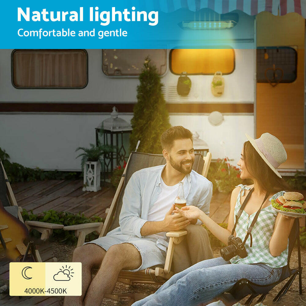 287mm Black Dual LED Bug Light 12V Awning Light with On/Off Switch Amber & White Lights.