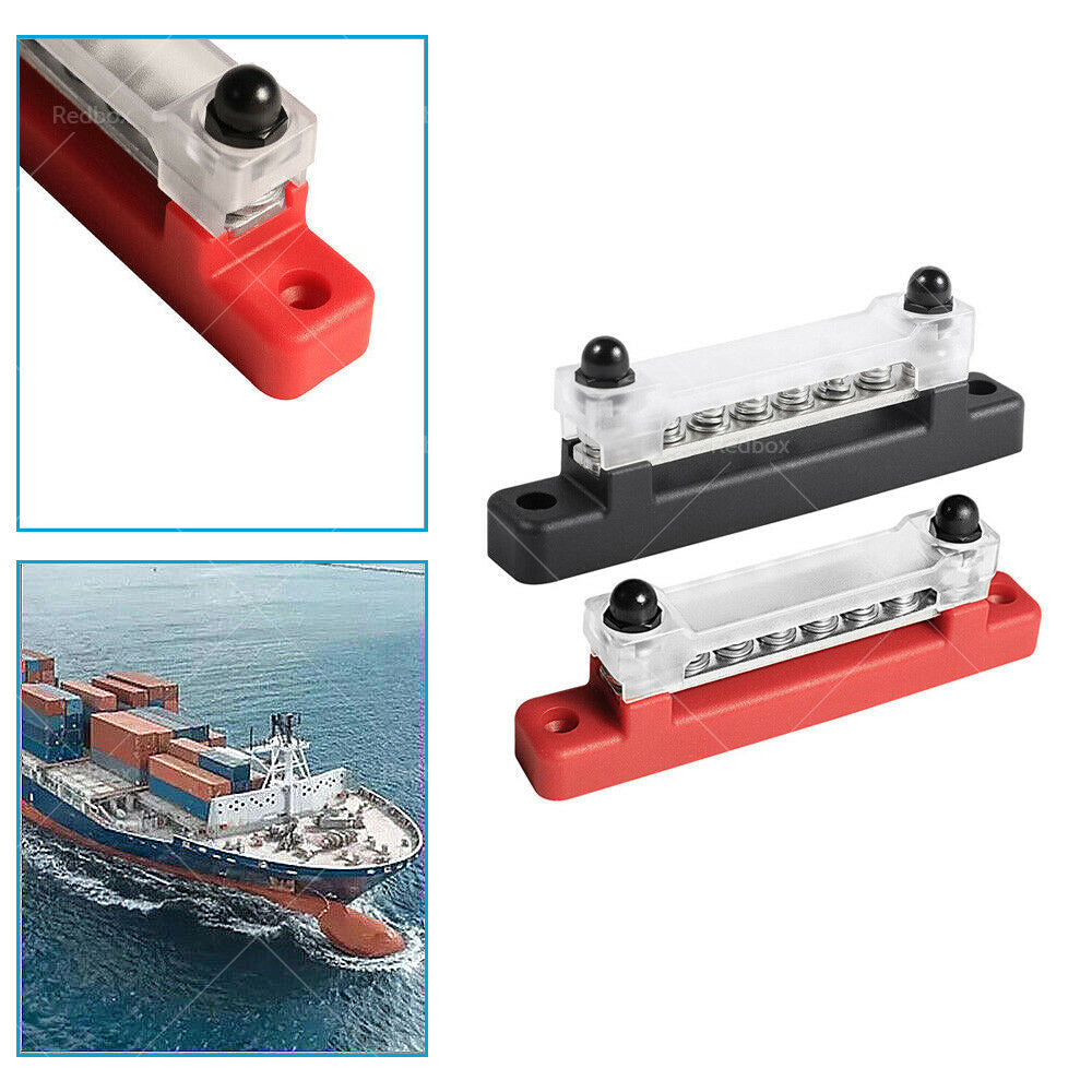 1 Red and 1 black Bus Bar Power Distribution Terminal Block 6 Way 12V 150A Rated.