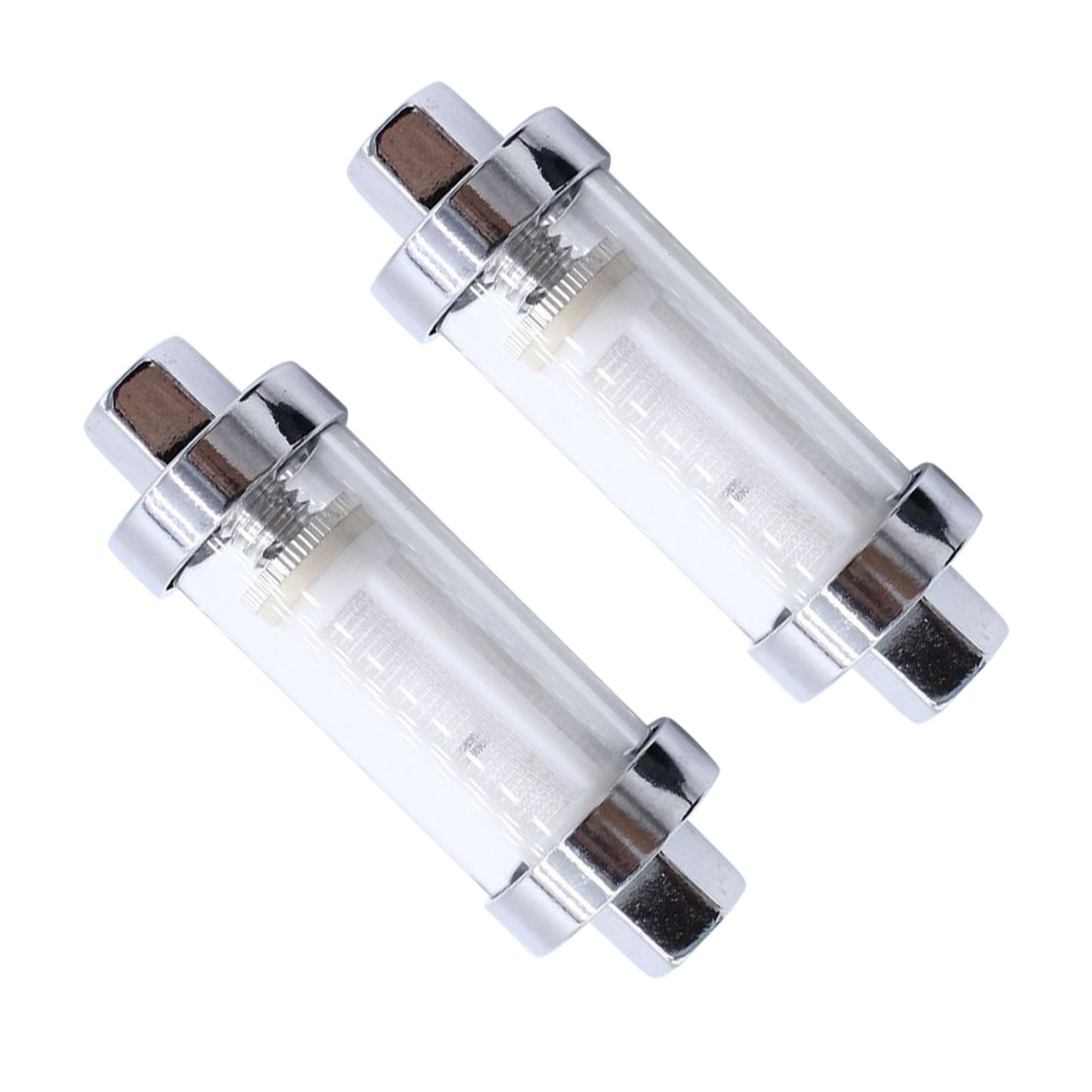 2x Reusable Washable Chrome Glass Inline Fuel Filter Suitable For 1/4 Inch, 5/16 Inch & 3/8 Inch Fuel Lines
