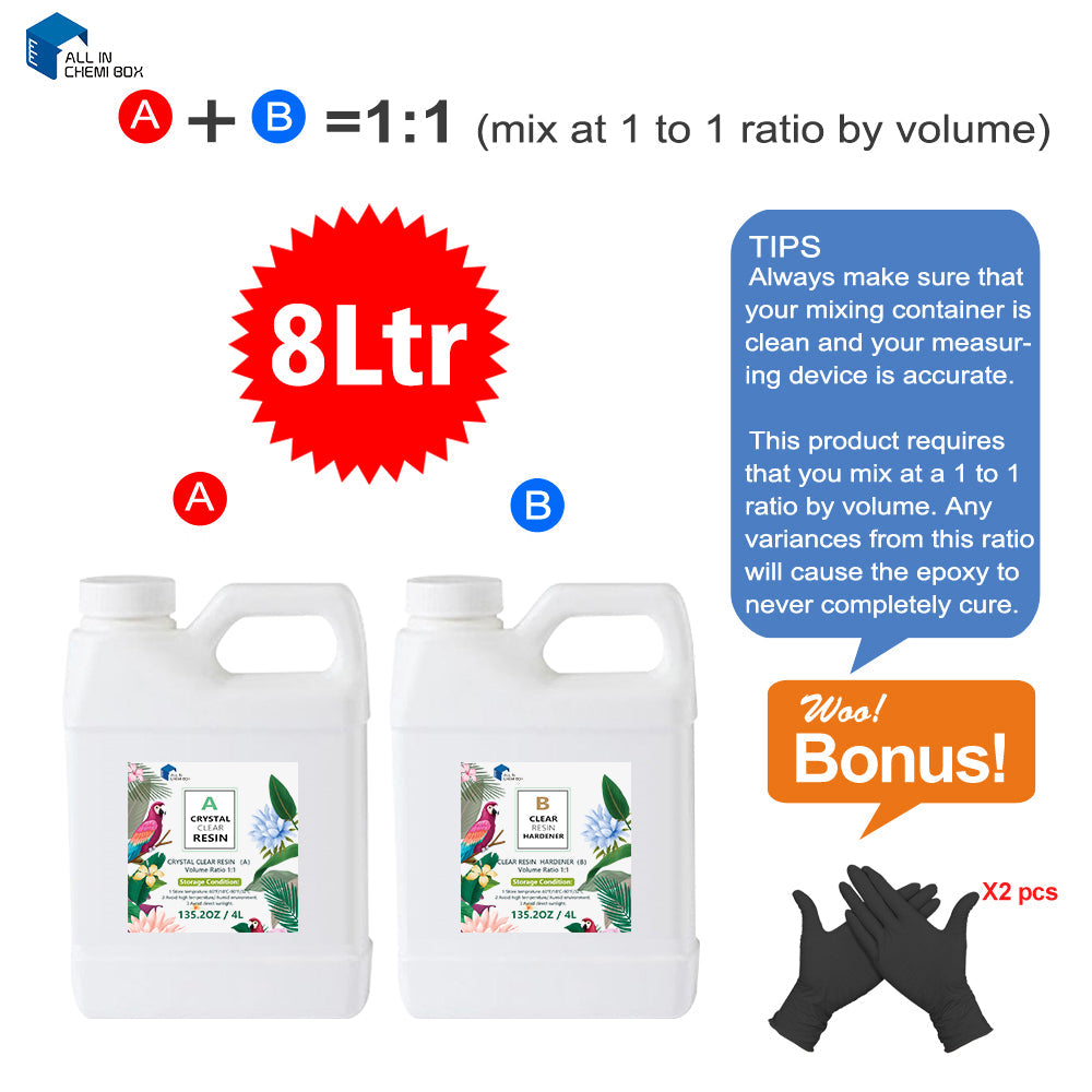 8L Epoxy Resin 1:1 AB Kit Suitable For Art, DIY, UV Crafts, Glass, and Water-Clear Epoxy Coating