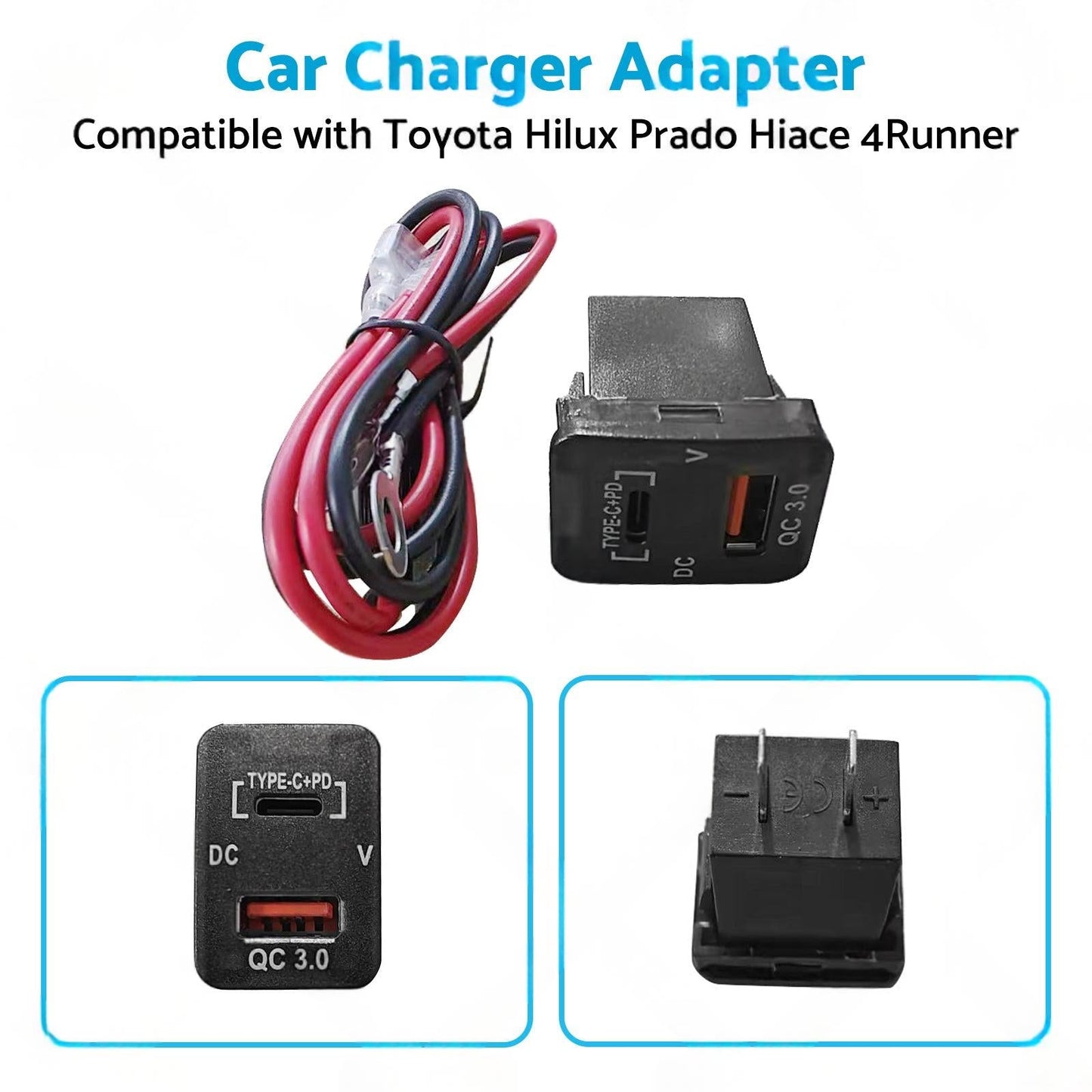 TYPE C VOLT QC 3. 0 USB CHARGER Suitable for Toyota Hilux Prado BLUE LED 12v.