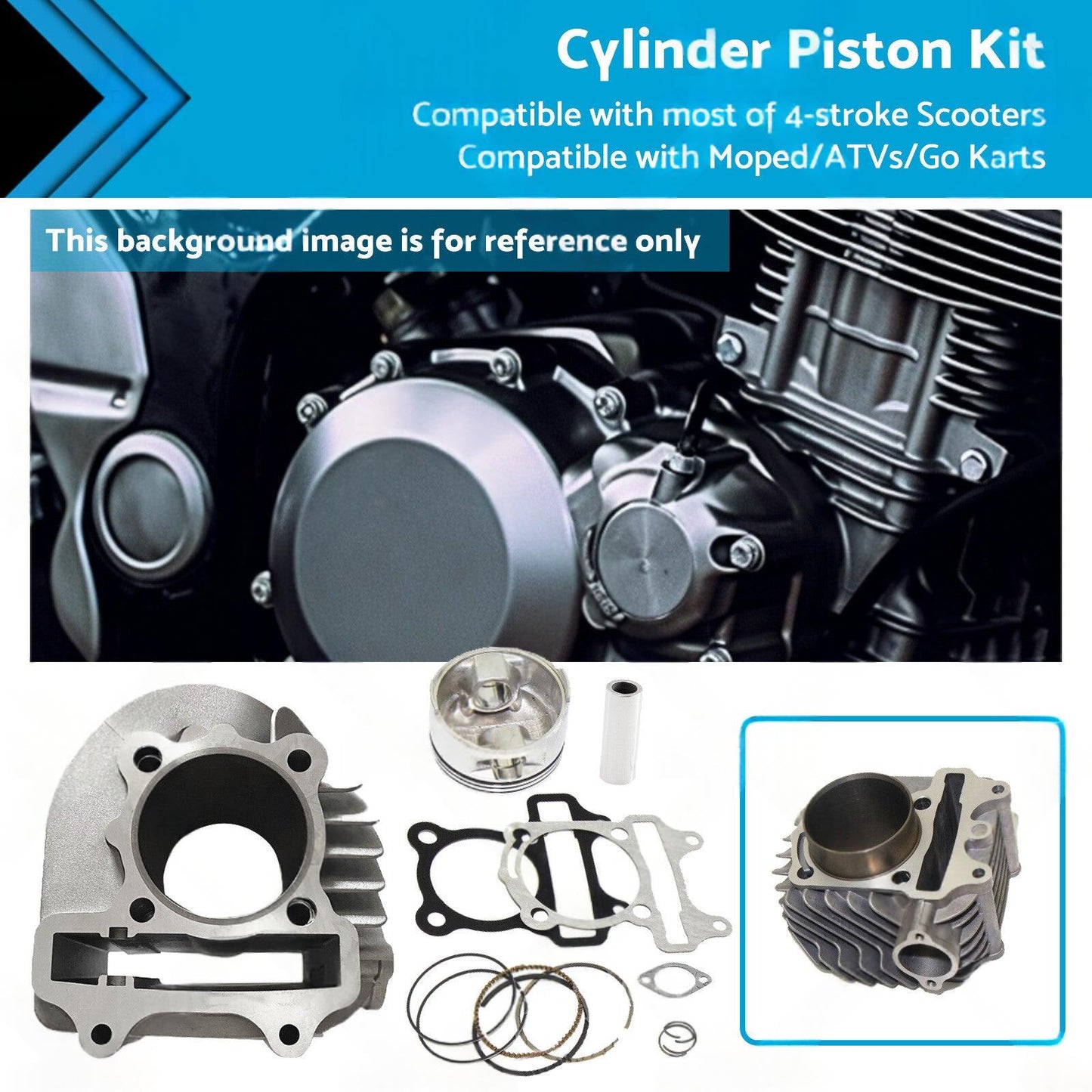 61mm Bore Cylinder Upgrade Kit with Piston & Gasket Suitable For GY6 172cc / 180cc Motor.