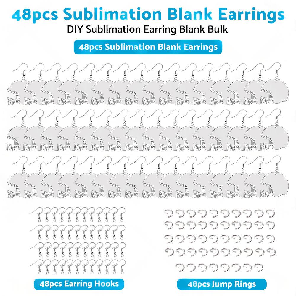 48PCS Sublimation Helmet Earring Blank MDF Double-Sided w Hook and Jump Ring.