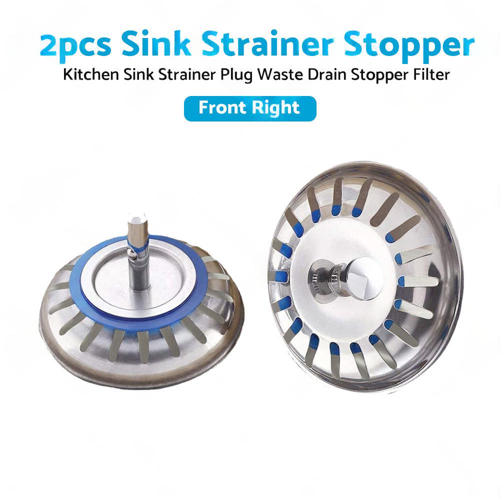 2PCS Kitchen Sink Strainer Plug Waste Drain Stopper Filter Stainless Steel.