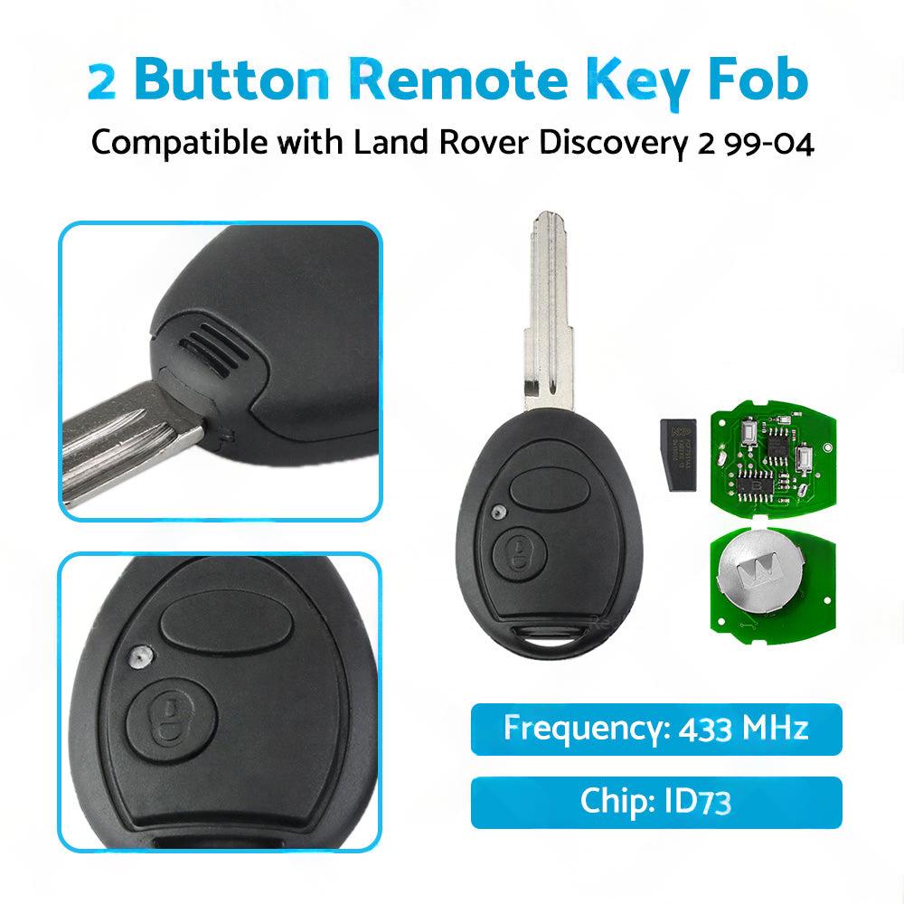 2 Button Remote Key Fob 433MHz ID73 Suitable For Land Rover Discovery 2 99-04.
