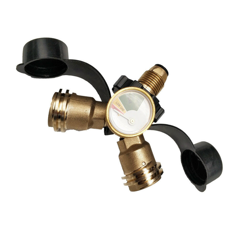 LPG Bottle POL Dual Outlet Adapter ½ inch Y ½ inch Configuration with Gas Level Gauge.
