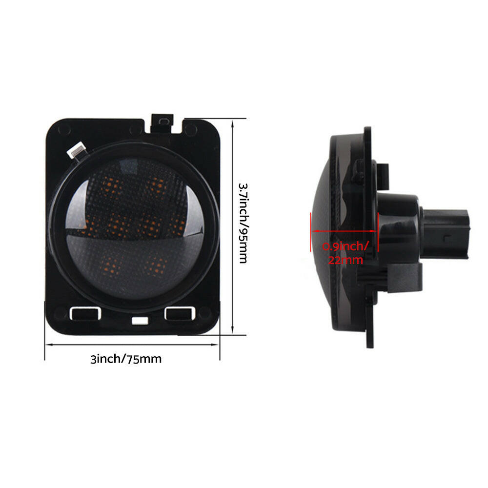 2x Front LED Side Marker Light Smoke Suitable For Jeep Wrangler JK 2007-2018.