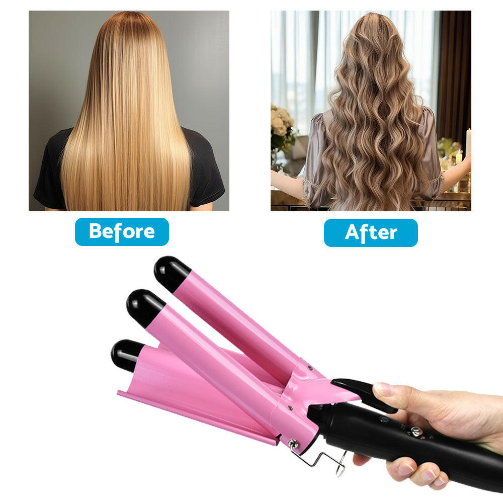 25mm Ceramic Triple Barrel Hair Curler Curling Iron Wave Wand Salon Styler.