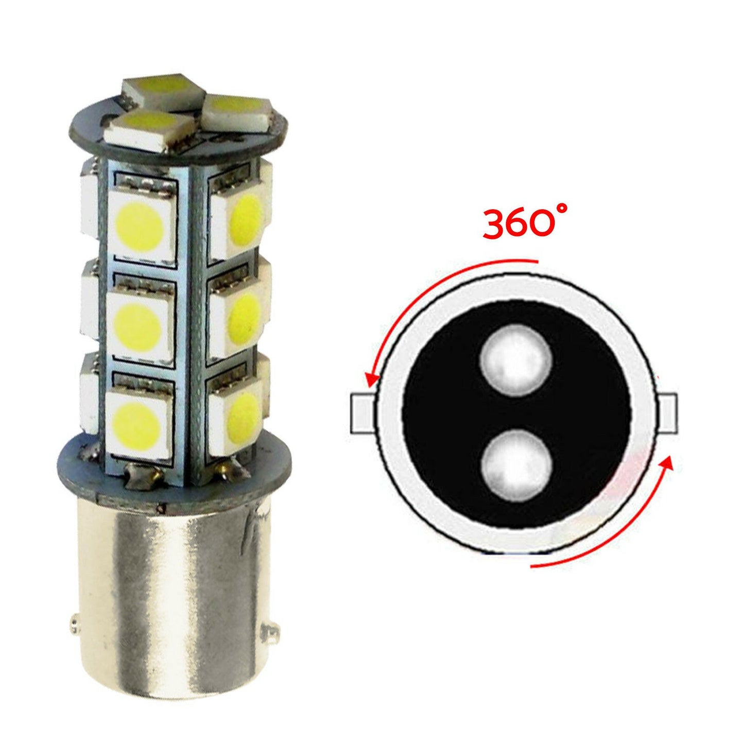 2x 12V BA15D LED 18 SMD Cool White Light Globes Suitable For Caravan Car.