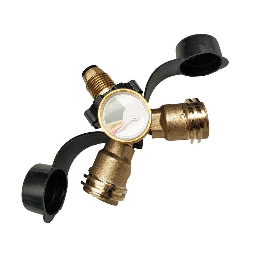 LPG Bottle POL Dual Outlet Adapter ½ inch Y ½ inch Configuration with Gas Level Gauge.