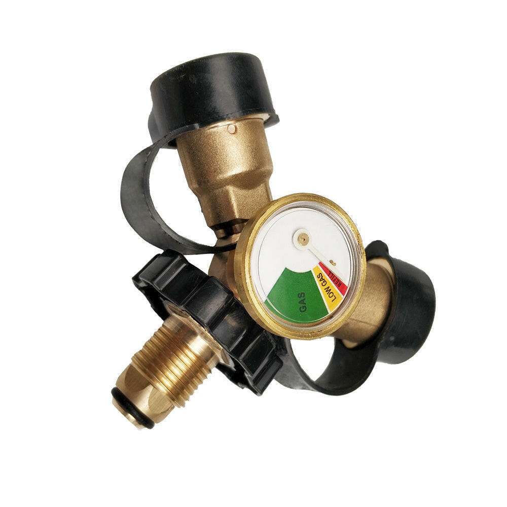 LPG Bottle POL Dual Outlet Adapter ½ inch Y ½ inch Configuration with Gas Level Gauge.