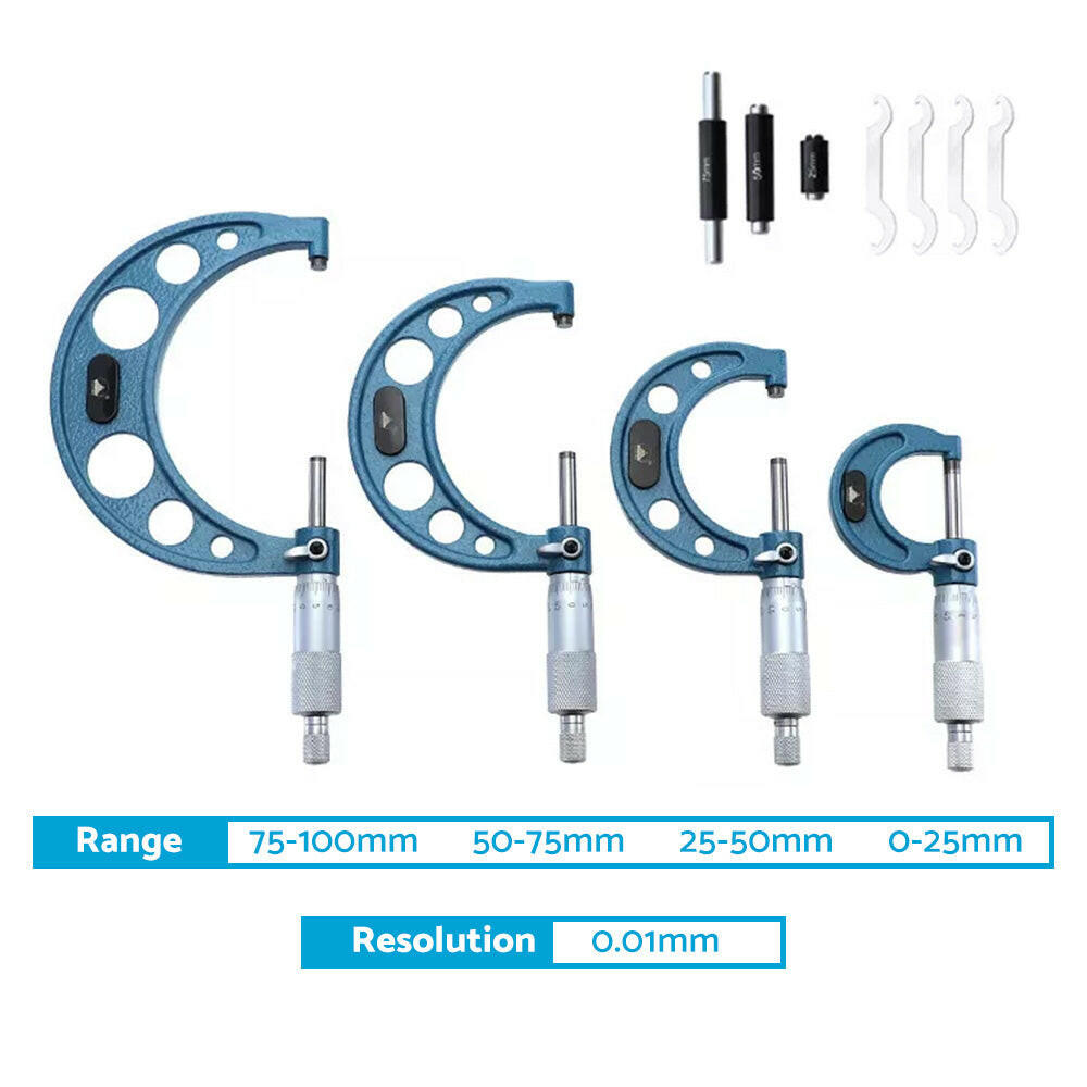 4x Outside Micrometer Set 0–100mm Carbide Tip Precision Measuring Tool 0.01mm Suitable For Machinist.