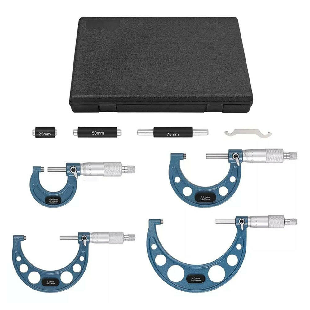4x Outside Micrometer Set 0–100mm Carbide Tip Precision Measuring Tool 0.01mm Suitable For Machinist.