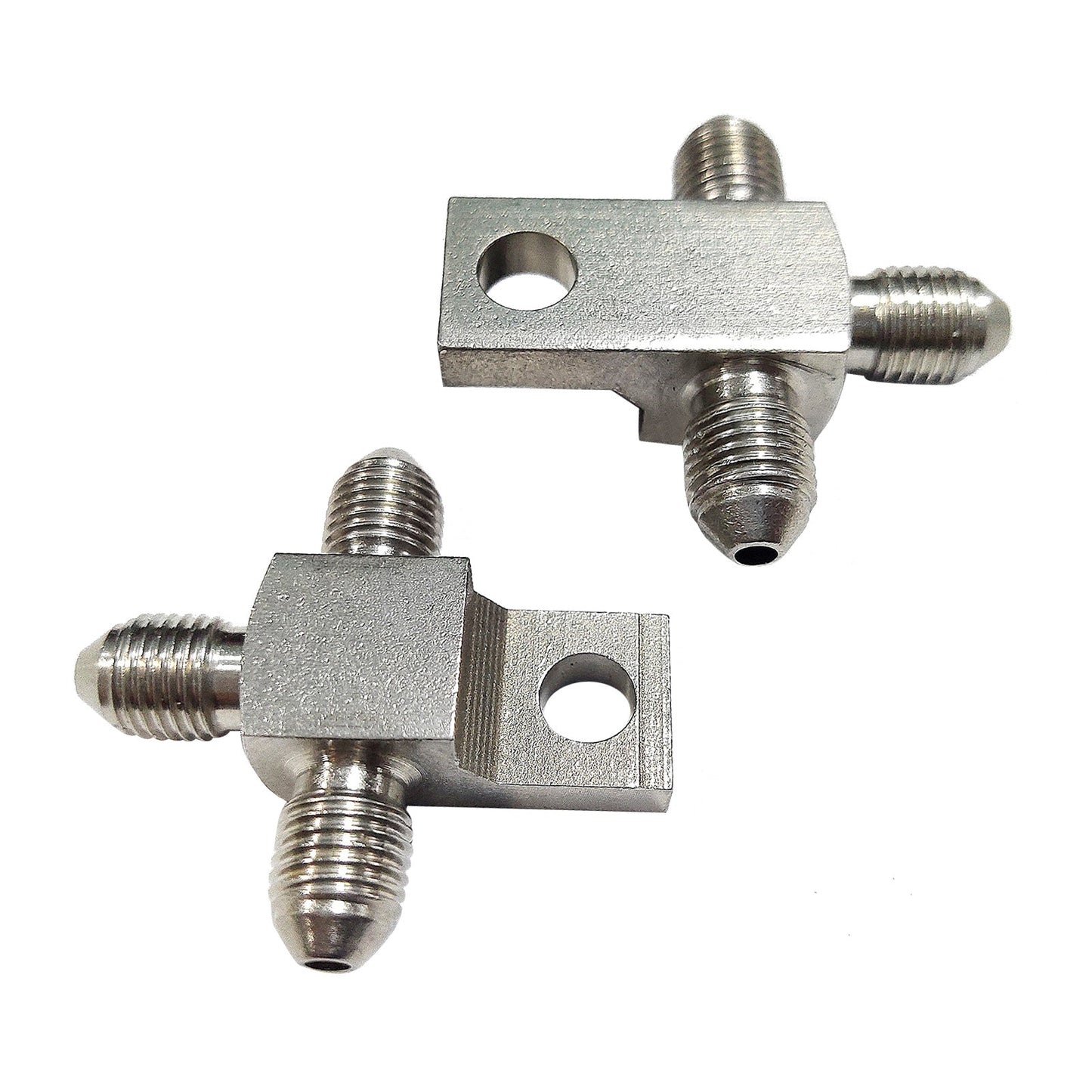 3 AN Male Stainless Steel Brake Hose Tee Block Pair with Mounting Tab Suitable For Universal Use