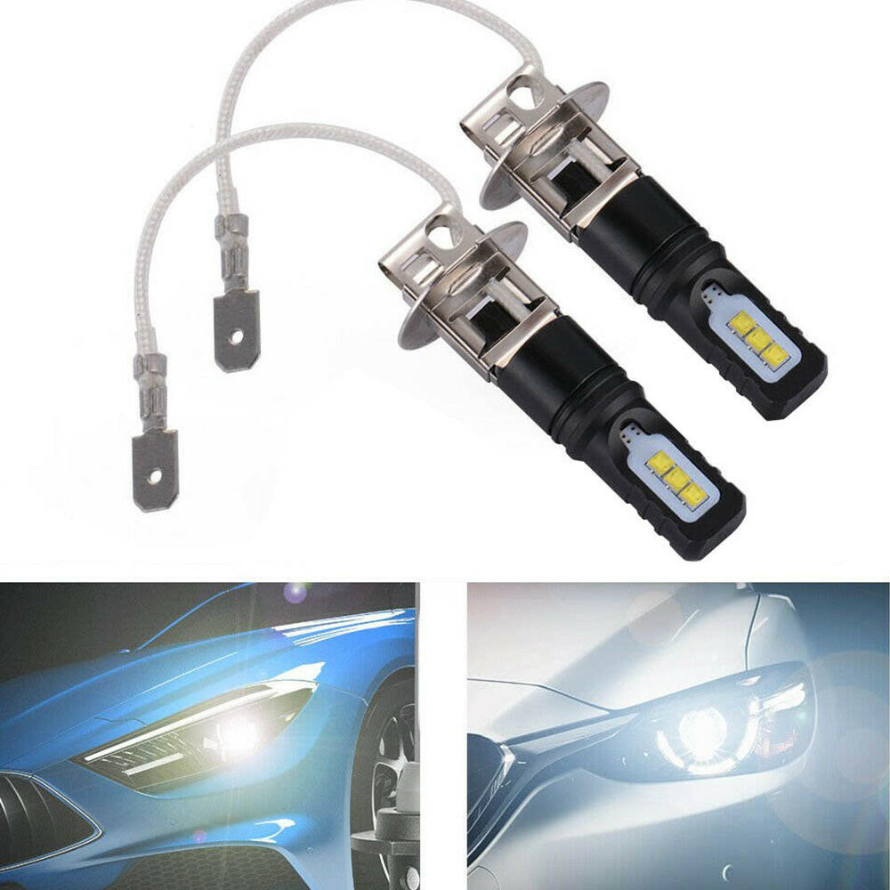 2x H3 80W 6000LM LED Headlight Bulbs White 6500K Suitable For Car Use.