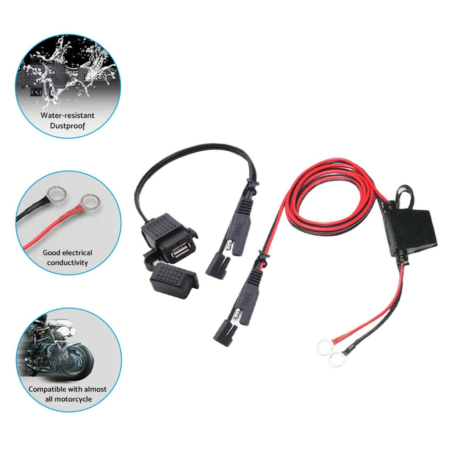 2x SAE to USB Charger Cable Adapter Waterproof Suitable For Motorcycle GPS Phone.