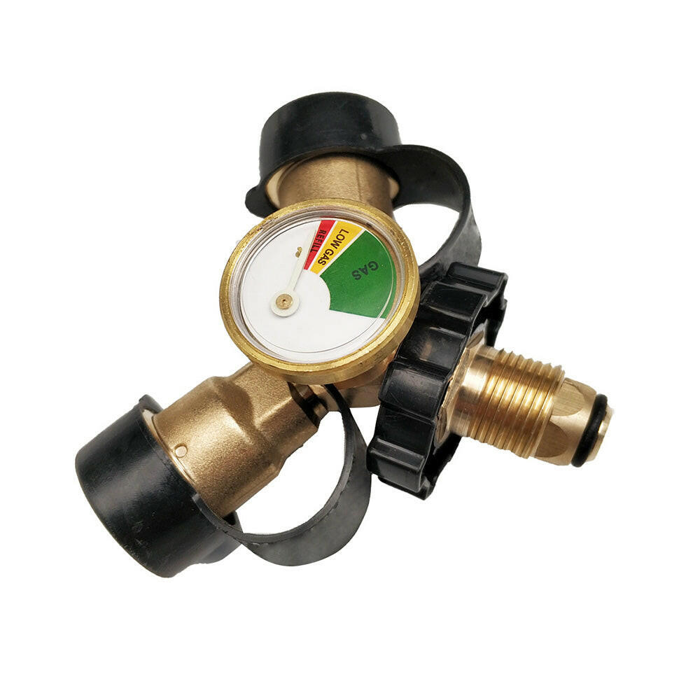 LPG Bottle POL Dual Outlet Adapter ½ inch Y ½ inch Configuration with Gas Level Gauge.