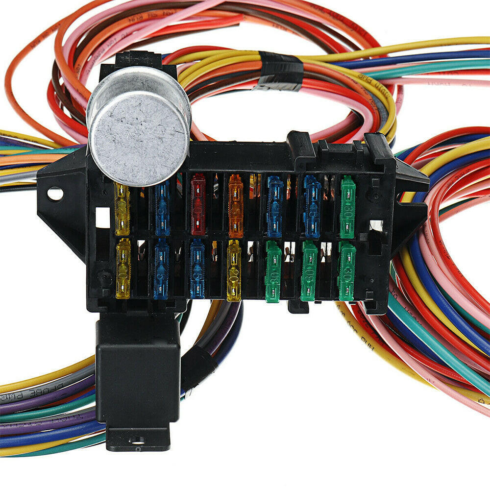 14 Circuit Wiring Harness Street Hot Rat Rod Custom Universal Wire Kit.