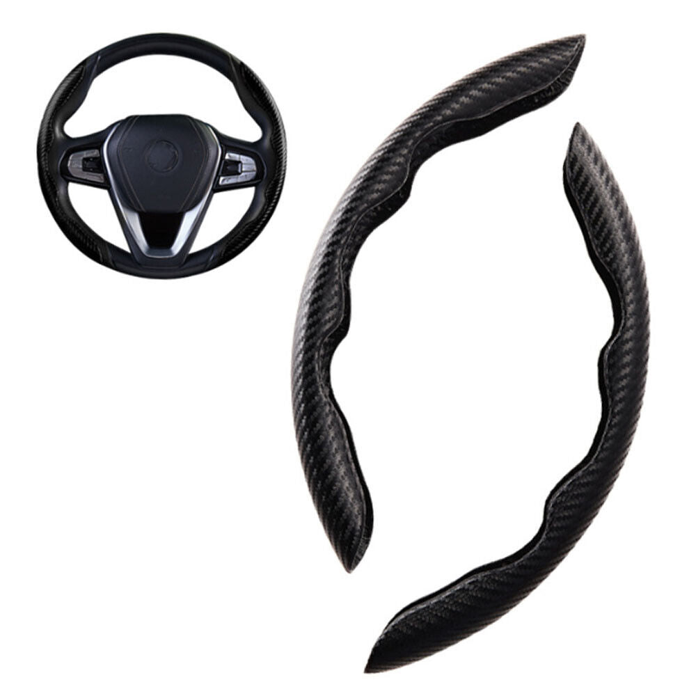 2x Black Carbon Fiber Steering Wheel Booster Non-Slip Cover Trim Accessories.