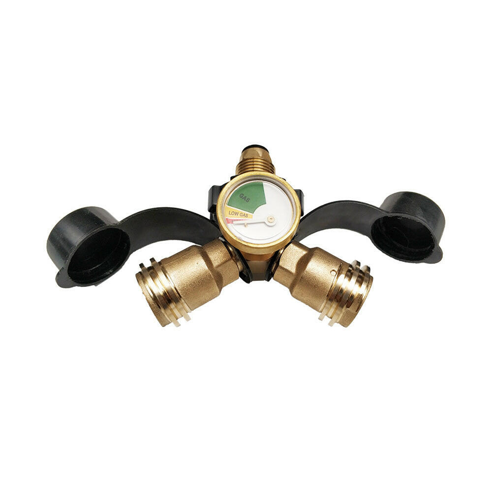 LPG Bottle POL Dual Outlet Adapter ½ inch Y ½ inch Configuration with Gas Level Gauge.
