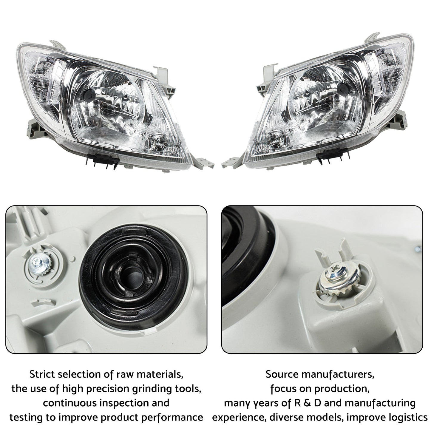 Pair of Left & Right Headlight Lamps Suitable For Toyota Hilux 2WD / 4WD 2008-2012