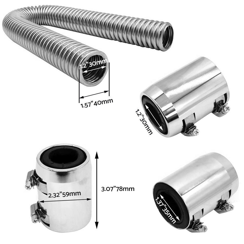 48inch Flexible Stainless Steel Radiator Hose Kit With Chrome Caps Suitable For Car Polished.