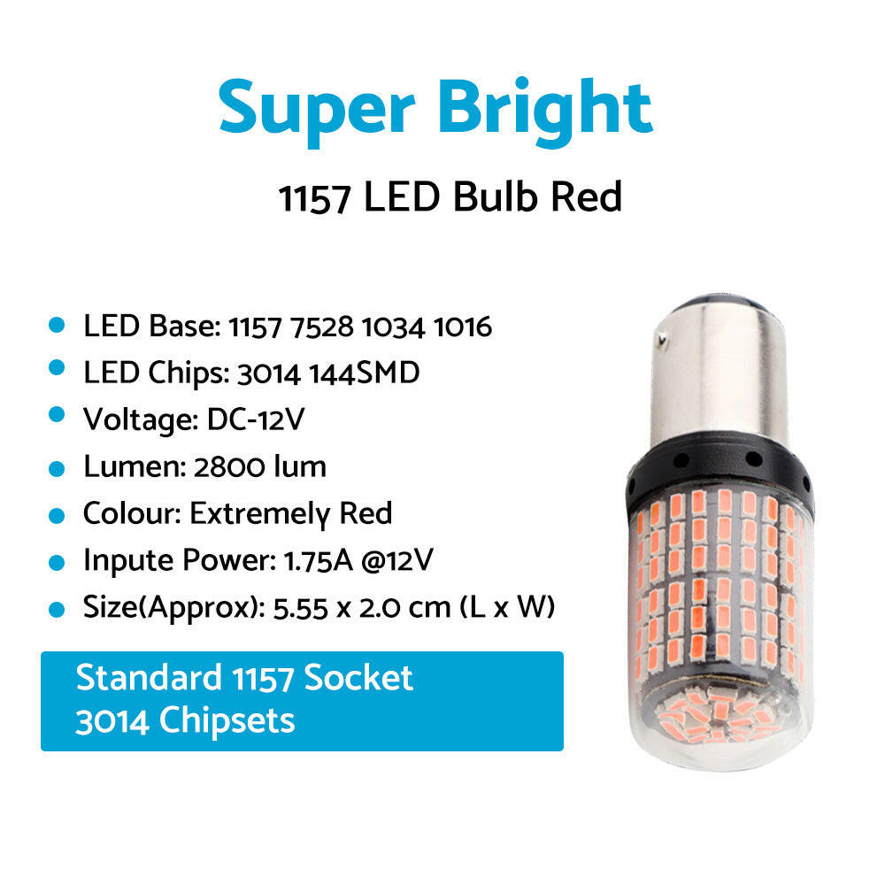 2x P21/5W BAY15D 1157 144 Red LED Canbus Stop Tail Brake Light Bulbs No Error.