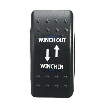 7-Pin Winch In Out Rocker Switch Blue LED Rocker Toggle Switch 12V-24V ON OFF ON.