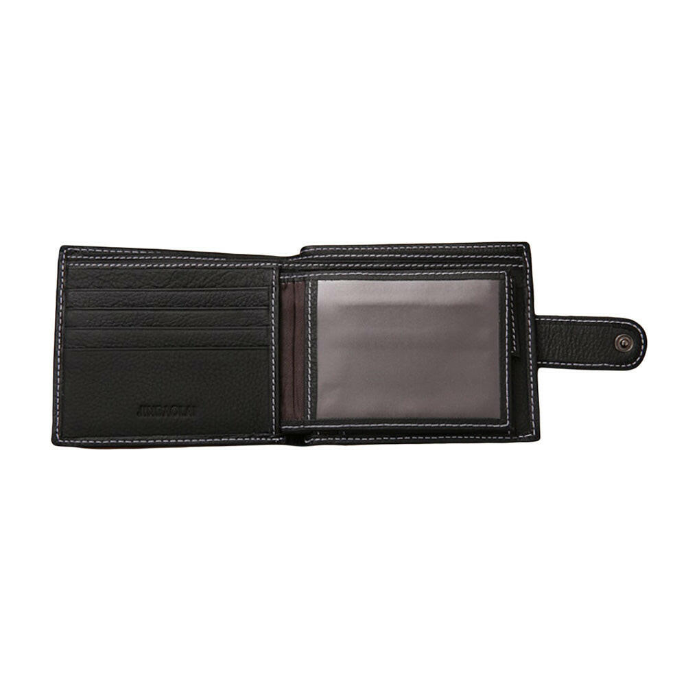 Men's Bi-Fold Wallet Black With Top Layer Cowhide Leather, Card Slots & Coin Pocket.