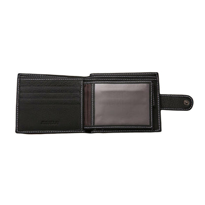 Men's Bi-Fold Wallet Black With Top Layer Cowhide Leather, Card Slots & Coin Pocket.