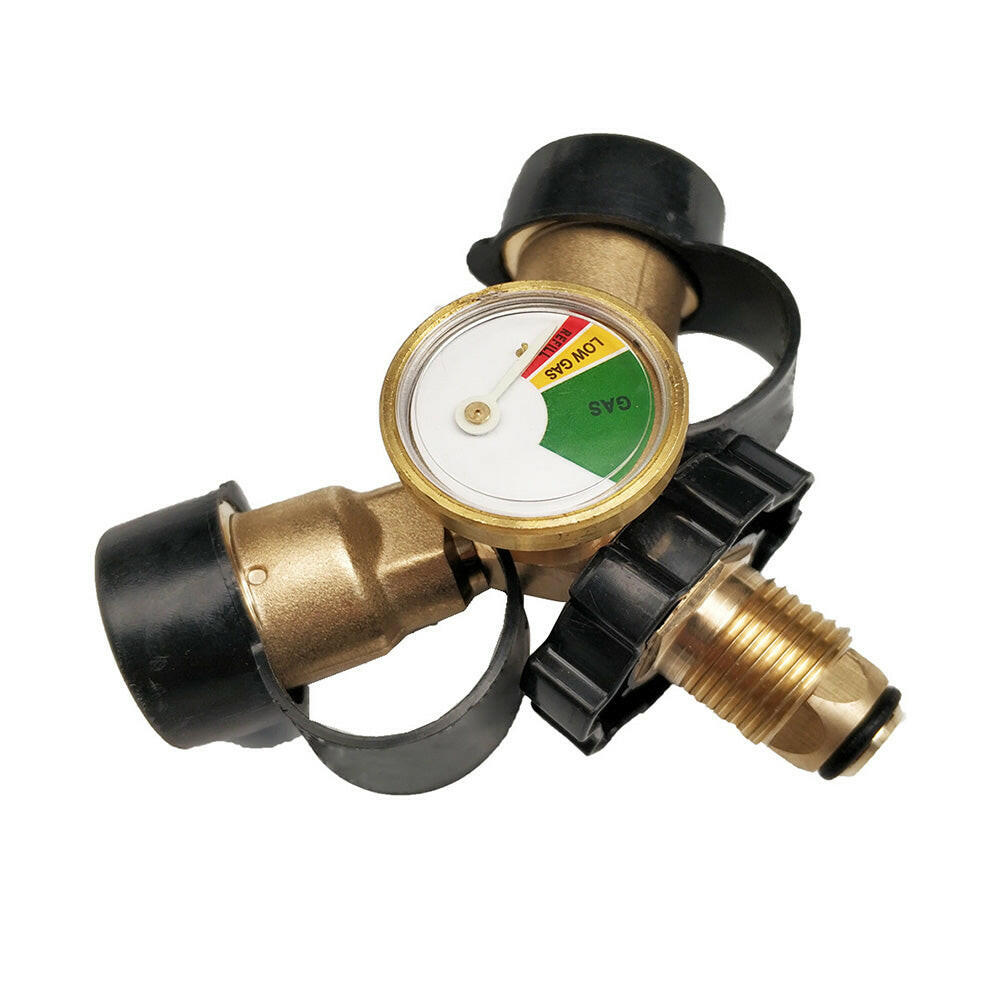 LPG Bottle POL Dual Outlet Adapter ½ inch Y ½ inch Configuration with Gas Level Gauge.