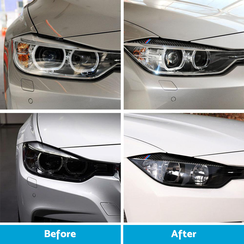 Carbon Fiber Eyelids Eyebrow Headlight Retrofit Accessories Suitable for BMW F30 3 Series.