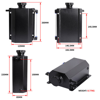 Universal 2L Coolant Radiator Overflow Recovery Tank Bottle Aluminum Black
