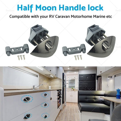 2x Zinc Alloy Half Moon Handle Push Lock Knob For Camper RV Kitchen Cabin Black.